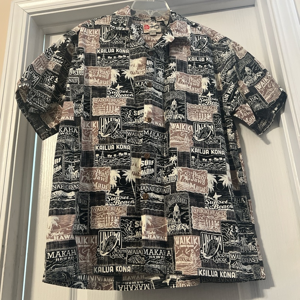 VTG The Hawaiian Origina Hilo Hattie Men's Shirt - Black and Brown Print, Lg